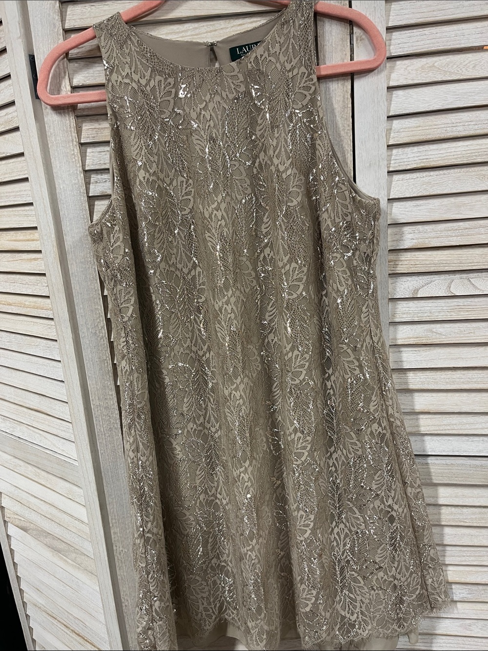 Lauren Ralph Lauren Metallic Lace A-Line Cocktail Dress Taupe Champagne Size 12